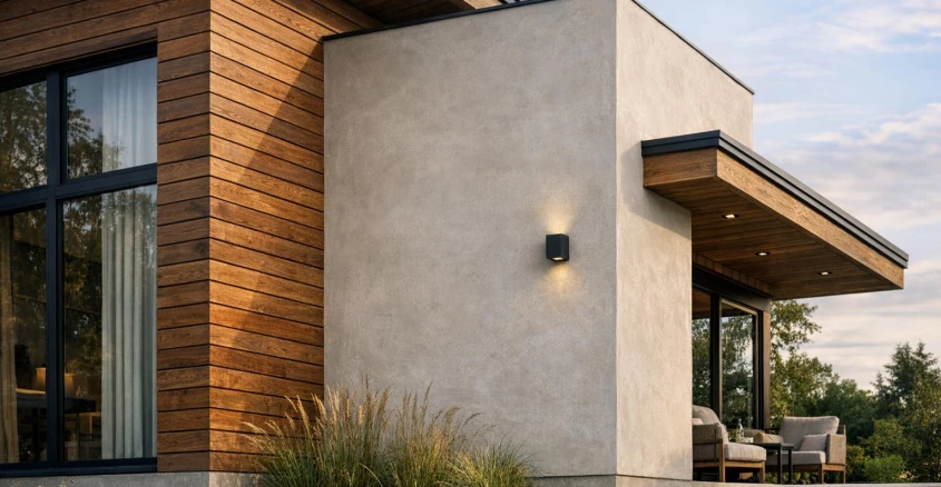 Как сочетать дерево и штукатурку на фасаде: практичные приемы и ошибки